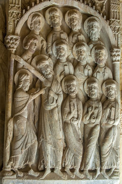 Spain, Autonomous community of Castile and Leon, province of Burgos, Abbey of Santo Domingo de Silos, bas-relief of the Cloister galeries