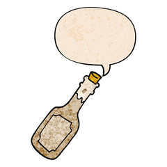 cartoon beer bottle and speech bubble in retro texture style