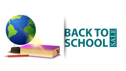 Back to school sale, modern design of a discount banner for your site with globe and school textbooks