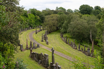 Looking Down from the Necropolis over the old Glasgow cemetery below.
