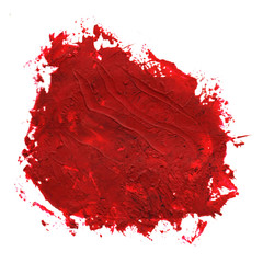 Red Oil paint spot on a white background. Abstract hand painted acrylic daub pattern.