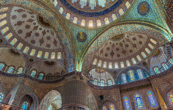Turkey, Istanbul, domes of the Blue Mosque's prayer room (1616 by Mehmet Aga, his master was Mimar Sinan) (UNESCO World Heritage)