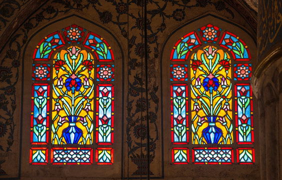 Turkey, Istanbul, stained glass of the Blue Mosque (1616 by Mehmet Aga, his master was Mimar Sinan) (UNESCO World Heritage)