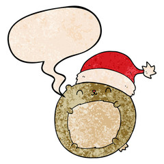 cute cartoon christmas bear and speech bubble in retro texture style