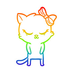 rainbow gradient line drawing cute cartoon cat with bow
