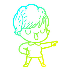 cold gradient line drawing cartoon woman talking