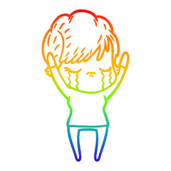 rainbow gradient line drawing cartoon woman crying