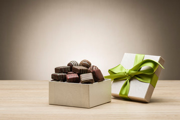mix of chocolates and praline in their gift box