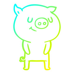 cold gradient line drawing happy cartoon pig