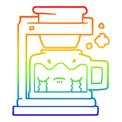 rainbow gradient line drawing cartoon crying filter coffee machine
