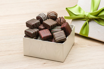 mix of chocolates and praline in their gift box