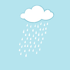 White cloud and tilted raindrops on blue sky background - Vector