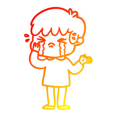 warm gradient line drawing cartoon boy crying