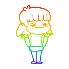 rainbow gradient line drawing cartoon angry girl