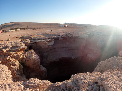 Oman, Ash Charqiya region, entrance of the Majlis al Djinns chasm, on the Selma plateau, one of the biggest cave chamber of the world