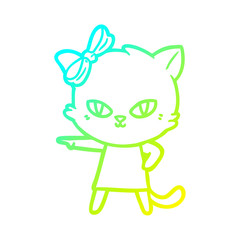 cold gradient line drawing cute cartoon cat wearing dress