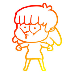 warm gradient line drawing cartoon whistling girl