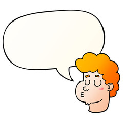 cartoon male face and speech bubble in smooth gradient style