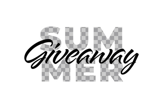 Vector summer colorful giveaway illustration for promotion in social network with lettering font, transparent word. Advertising of giving present fo like or repost. Decoration banner for business.