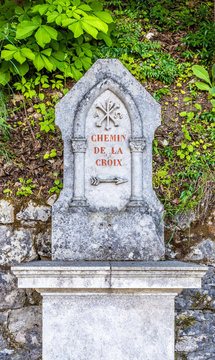 France, Natural regional park Causses du Quercy, Lot, begining of the Chemin de la croix at Rocamadour (Most Beautiful village in France) (Saint James way)