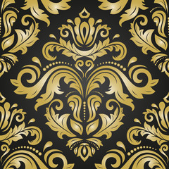 Orient classic pattern. Seamless abstract background with vintage elements. Orient black and golden background