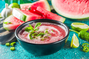 Summer cold watermelon gazpacho soup