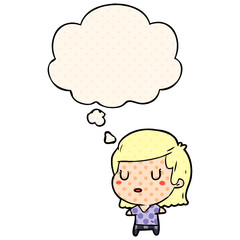 cartoon woman and thought bubble in comic book style