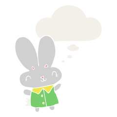 cute cartoon tiny rabbit and thought bubble in retro style