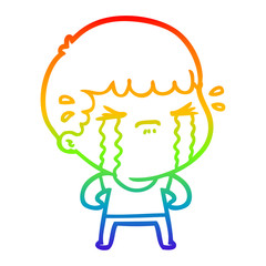 rainbow gradient line drawing cartoon man crying
