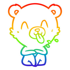 rainbow gradient line drawing rude cartoon polar bear sticking out tongue