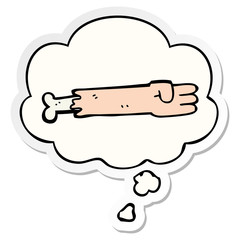 cartoon zombie arm and thought bubble as a printed sticker