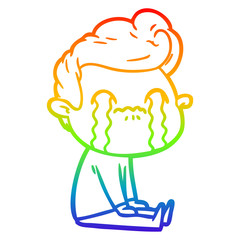 rainbow gradient line drawing cartoon man crying