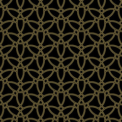 Seamless ornament. Modern background. Geometric modern black and golden pattern