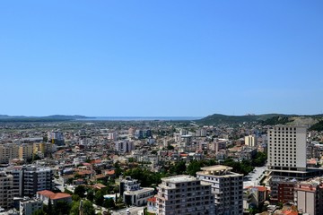 Obraz premium Albania, Vlore/ Vlora, cityscape seen from Kuzum Baba hill. Aerial city view, city panorama of Vlore