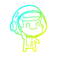 cold gradient line drawing happy cartoon astronaut man