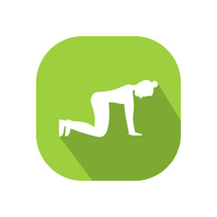 Girls doing exercises in the gym. Arms, legs and butt training for women. Icon with long shadow and flat vector symbol.