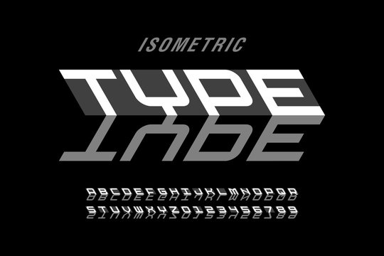 Isometric style font design, 3d alphabet letters and numbers