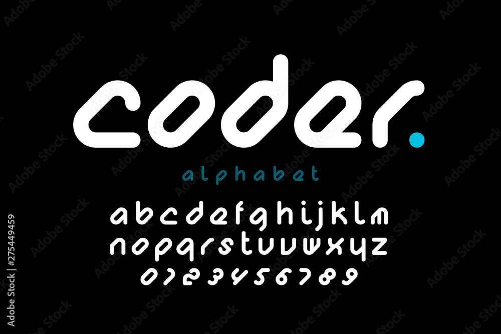 Poster coding style modern font design, alphabet letters and numbers