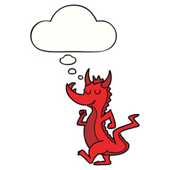 cartoon cute dragon and thought bubble