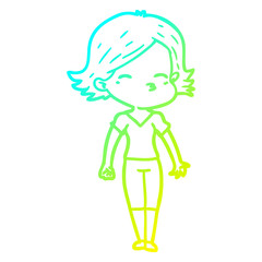 cold gradient line drawing cartoon woman
