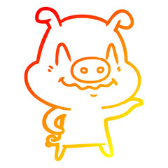 warm gradient line drawing nervous cartoon pig