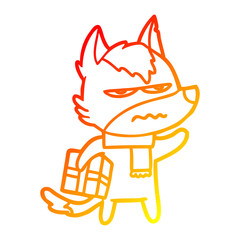 warm gradient line drawing cartoon annoyed wolf