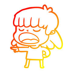 warm gradient line drawing cartoon woman talking loudly