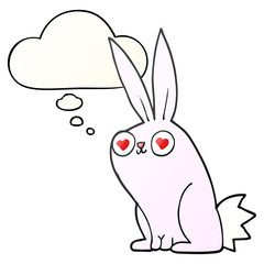 cartoon bunny rabbit in love and thought bubble in smooth gradient style