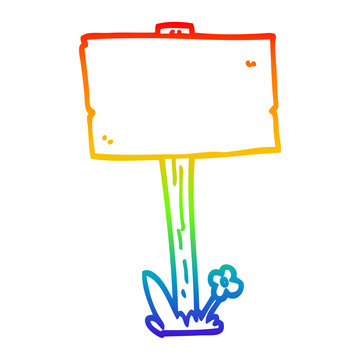 rainbow gradient line drawing cartoon sign post