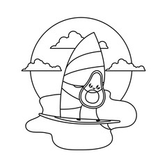 avocado with sailboat in sea kawaii style