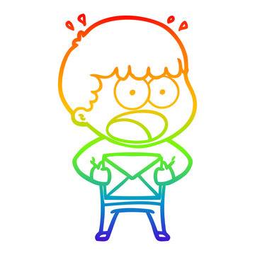 recommend clip art: rainbow gradient line drawing cartoon shocked man holding envelope