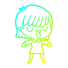cold gradient line drawing cartoon woman