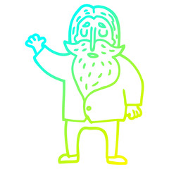 cold gradient line drawing cartoon old man waving