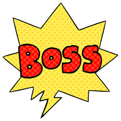 cartoon word boss and speech bubble in comic book style